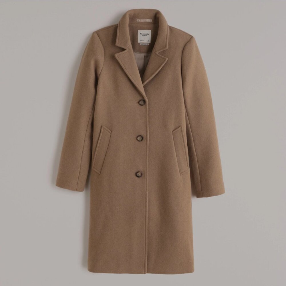 Abercrombie & Fitch Women's Camel Single-Breasted Wool Coat